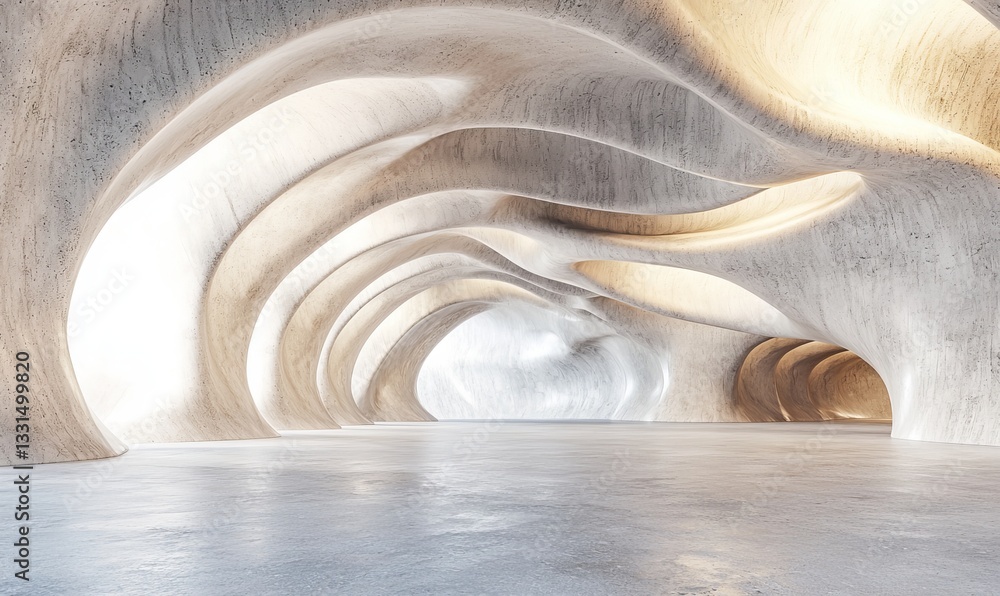 Poster the stock image is a 3d render of abstract, futuristic architecture with an empty concrete floor, de