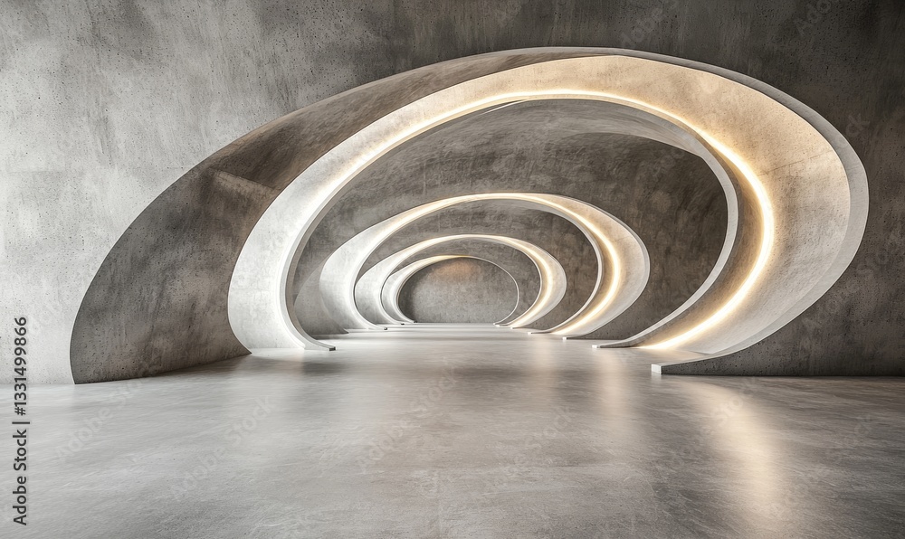 Poster stock image featuring a 3d render of futuristic and abstract architecture with a vacant concrete flo