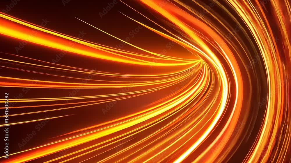 Poster dynamic abstract vdo featuring swirling orange and yellow light trails creating sense of motion and 