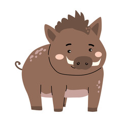 Adorable forest animal illustration with cute cartoon boar for children's design.