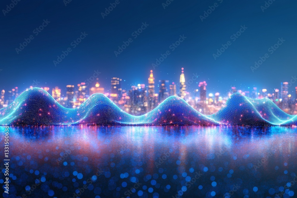 Poster the background features a decorative and futuristic design with neon lights that glow, along with a 