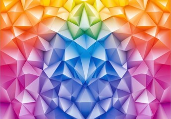 Fototapeta premium Abstract background with vibrant rainbow low poly geometric shapes. Colorful triangular pattern with a symmetrical design. Ideal for modern design projects.