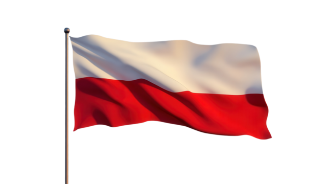 Poland flag waving gently in the wind against a clear background during the daytime