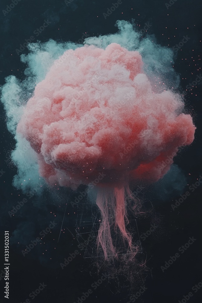 Poster the field of cloud computing technology includes key elements such as cloud shape, network connectio