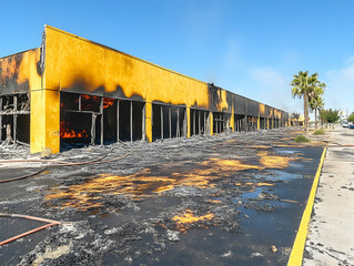 Burnt-out storefront row