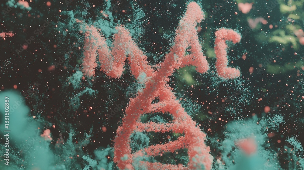 Poster glowing particles represent dna in an abstract form