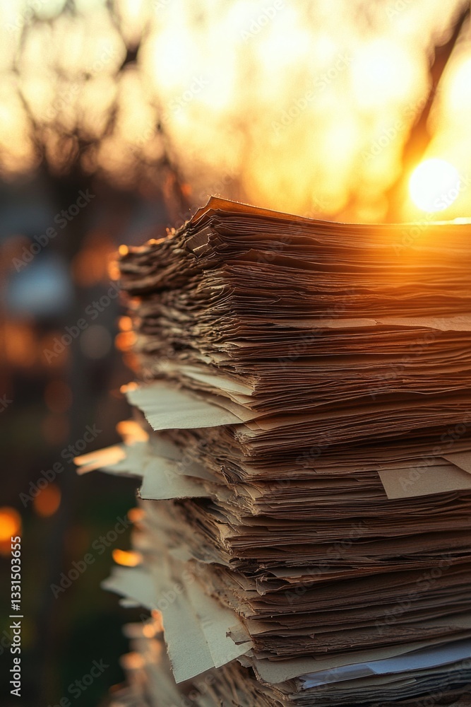 Poster a stack of papers sitting on a table