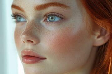 Close up of a red haired woman with freckles