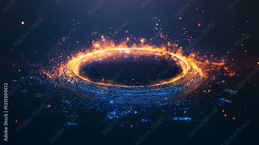 Poster cybersecurity is depicted in an abstract background with a futuristic technological interface that i