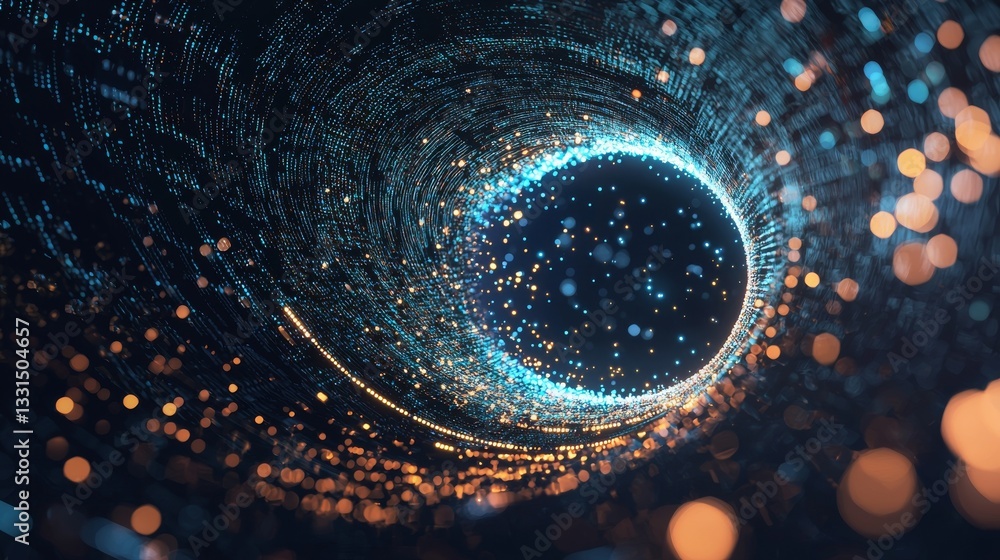 Poster an abstract background displays a futuristic technological interface with concentric circles, set ag