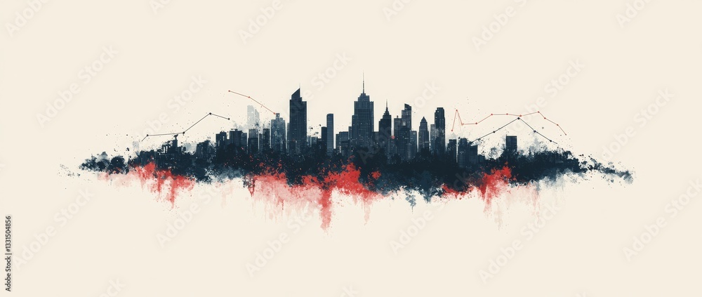 Poster a city skyline of the future with abstract visualizations of data and glowing elements symbolizing t