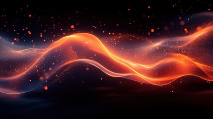 Fototapeta premium Radiant wave form abstract background with sparkling golden particles