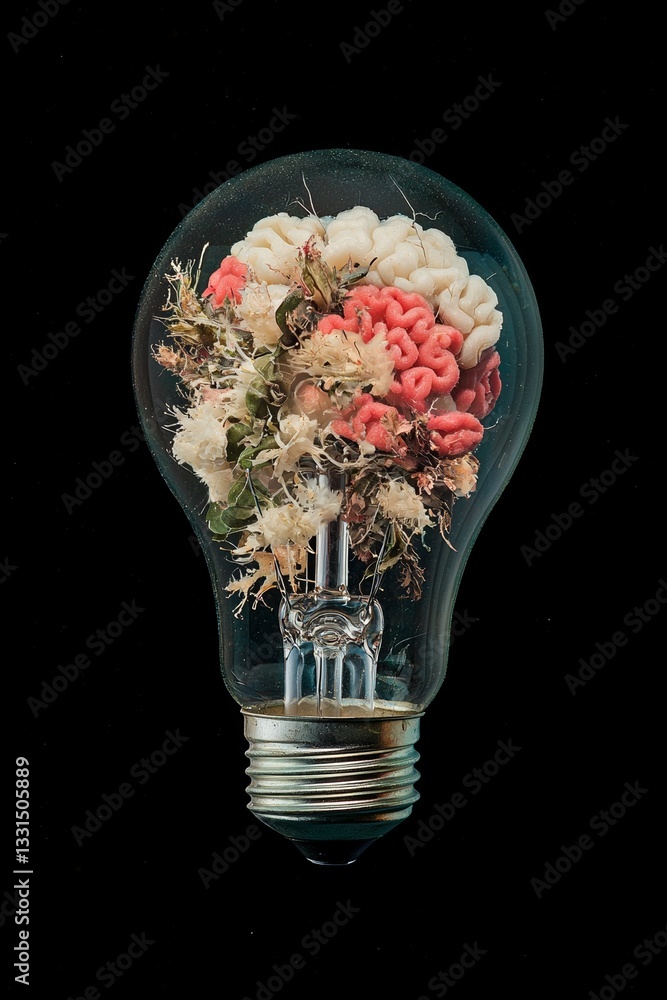 Poster a resplendent brain beams with light inside a glowing bulb, embodying visionary concepts and innovat