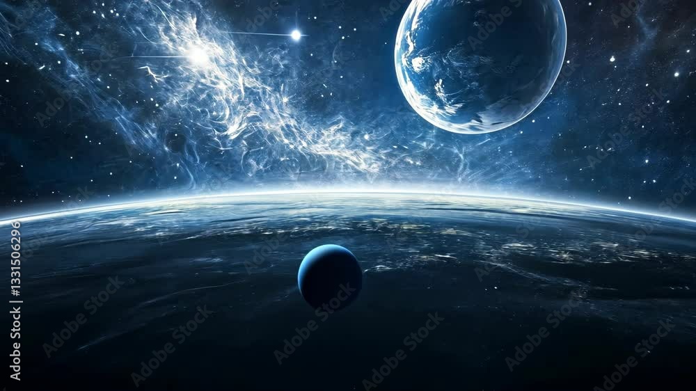 Poster stunning view of planets and cosmic phenomena in deep space showcasing vibrant colors and celestial 