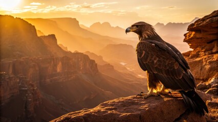 Fototapeta premium Golden Eagle Overlooking Canyon Landscape