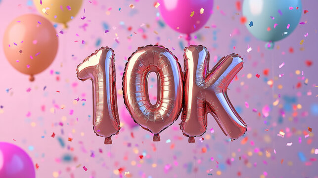 10K Subscribers Celebration Banner with Gold Balloons - Powered by Adobe