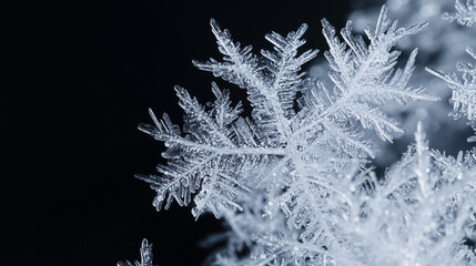Delicate frostwork ice crystals, a study in natural elegance and minimalist beauty.