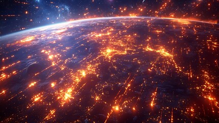 Obraz premium Illuminated city lights and stars on the edge of the earth