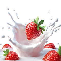 strawberry falling into milk