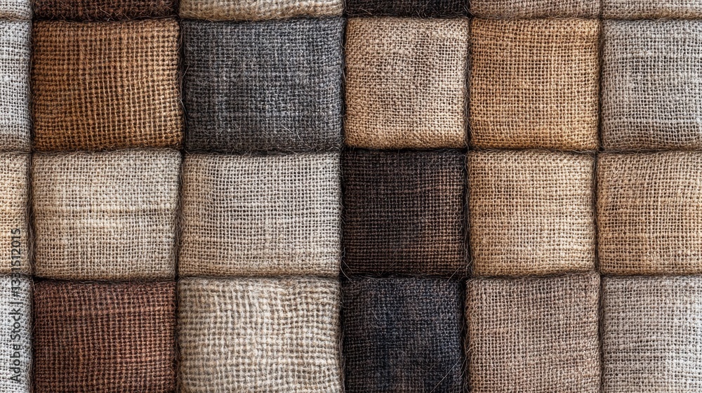 Poster a grid of diverse textured fabric squares arranged in a pattern