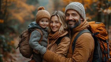 Fototapeta premium A joyful family enjoys a sunny day outdoors in a forested area.