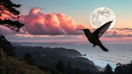 Obraz premium Hummingbird Flight at Moonrise