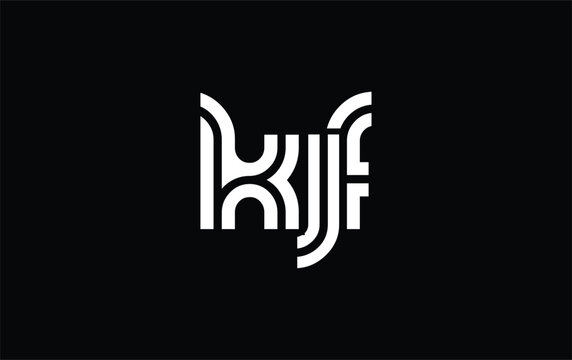 KJF Creative Unique Modern Letter Logo Design. Stylized logo featuring a unique letter design, presenting abstract minimalist aesthetics and modern appeal.