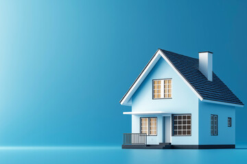 Minimalist house model on a blue background.