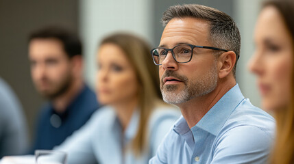 Obraz premium High level executives engaged in strategic meeting, focused and attentive