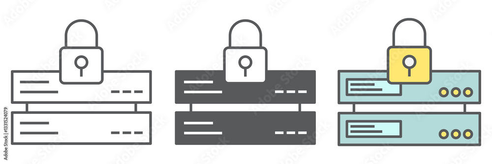 Poster data security icon collection, database and padlock, server with lock vector icon set, vector graphi