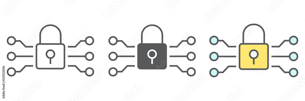 Poster data encryption icon collection, padlock and protection, encryption vector icon set, vector graphics
