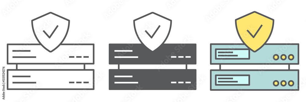 Poster data protection icon collection, database and shield, server protection vector icon set, vector grap