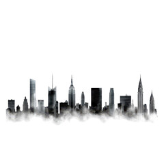 Obraz premium City Silhouette in Fog: A stylized silhouette of a city skyline emerges from a layer of fog, creating a sense of mystery and urban atmosphere.