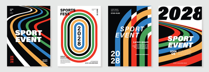 Abstract line sport poster background vector set. Minimalist cover template with vibrant perspective line wave in motion. Ideal design for social media, cover, banner, flyer, ads. © TWINS DESIGN STUDIO