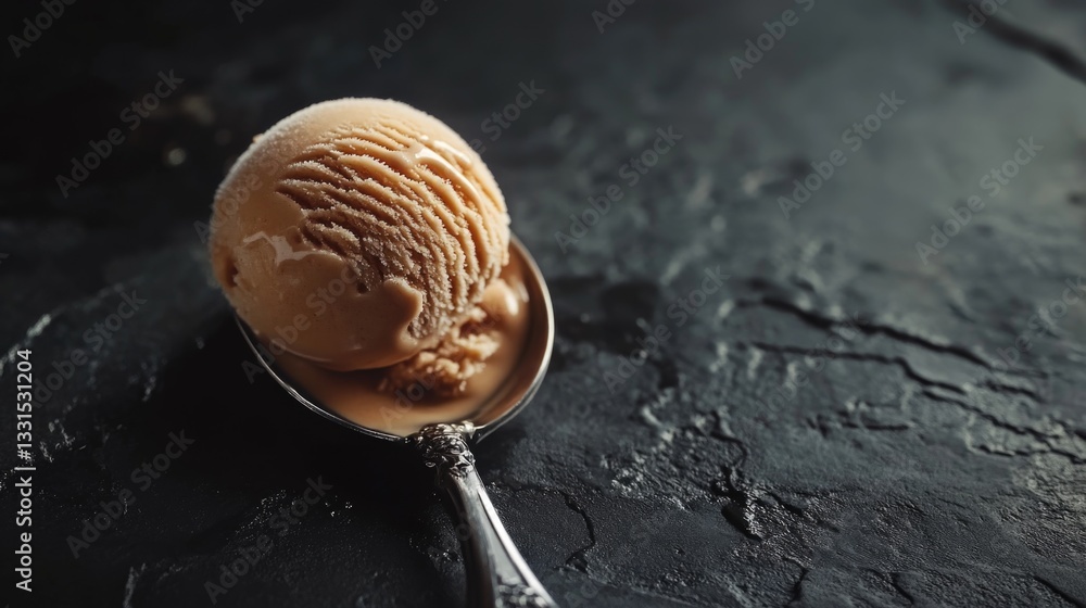 Poster a single serving of creamy ice cream sits atop a spoon, ready to be enjoyed
