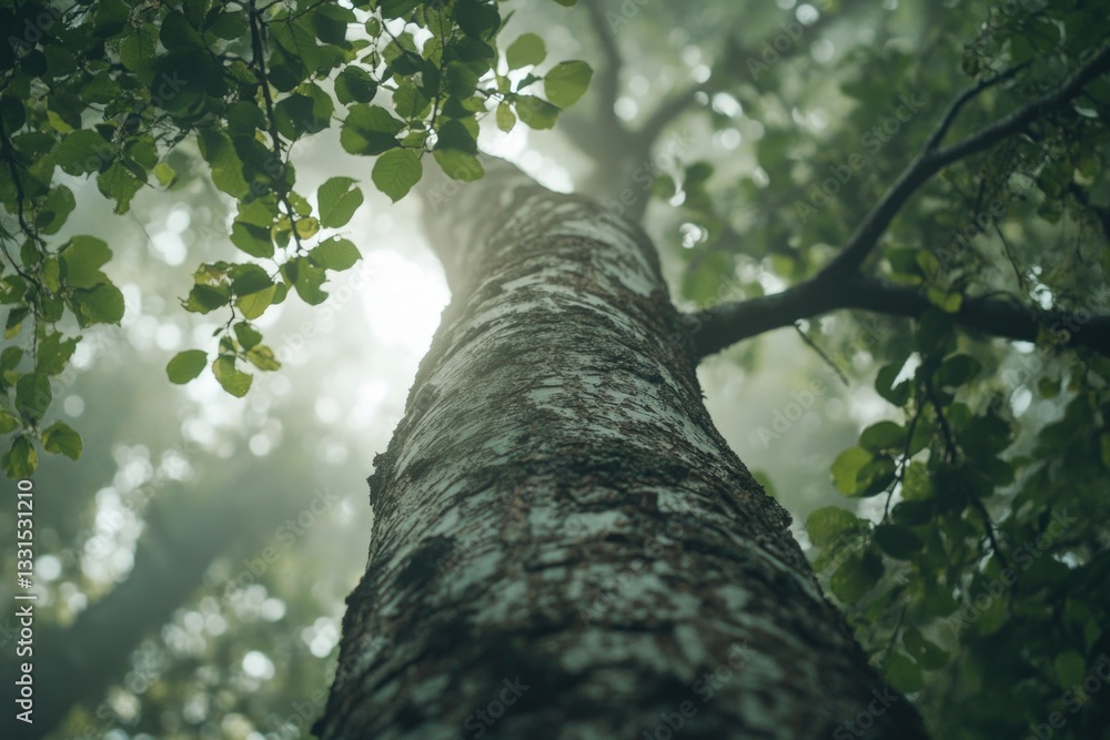 Poster a tall tree stands alone in the midst of a dense forest, its branches stretching towards the sky