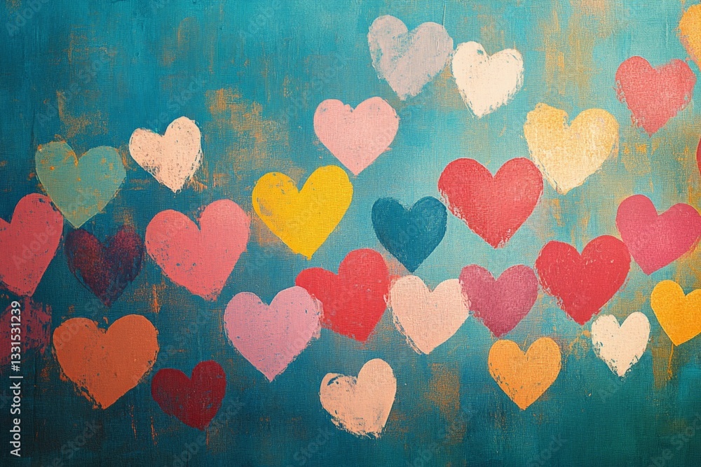 Aufkleber colorful hearts fill a vibrant blue canvas creating a playful and cheerful atmosphere in an artistic