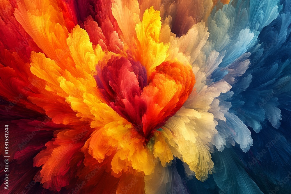 Poster Vibrant abstract artwork depicting a heart shape emerging from colorful swirling patterns in a dynamic blend of hues