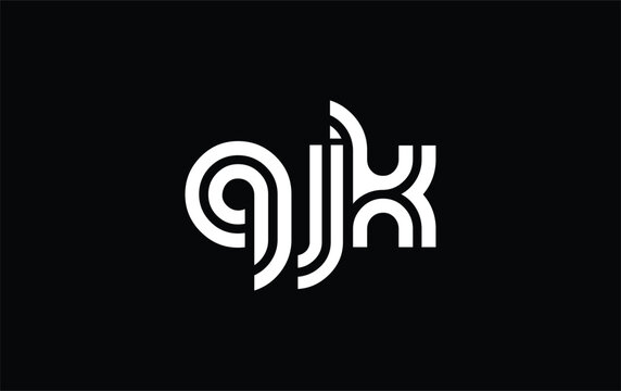 QJK Creative Unique Modern Letter Logo Design. Stylized logo featuring a unique letter design, presenting abstract minimalist aesthetics and modern appeal.