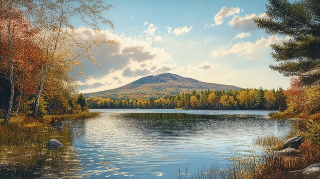 Mount Monadnock. A Serene Landscape of a Mountain Reflected in a Tranquil Lake
