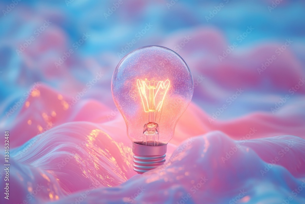 Poster glowing light bulb surrounded by colorful abstract waves creates a vibrant and imaginative atmospher