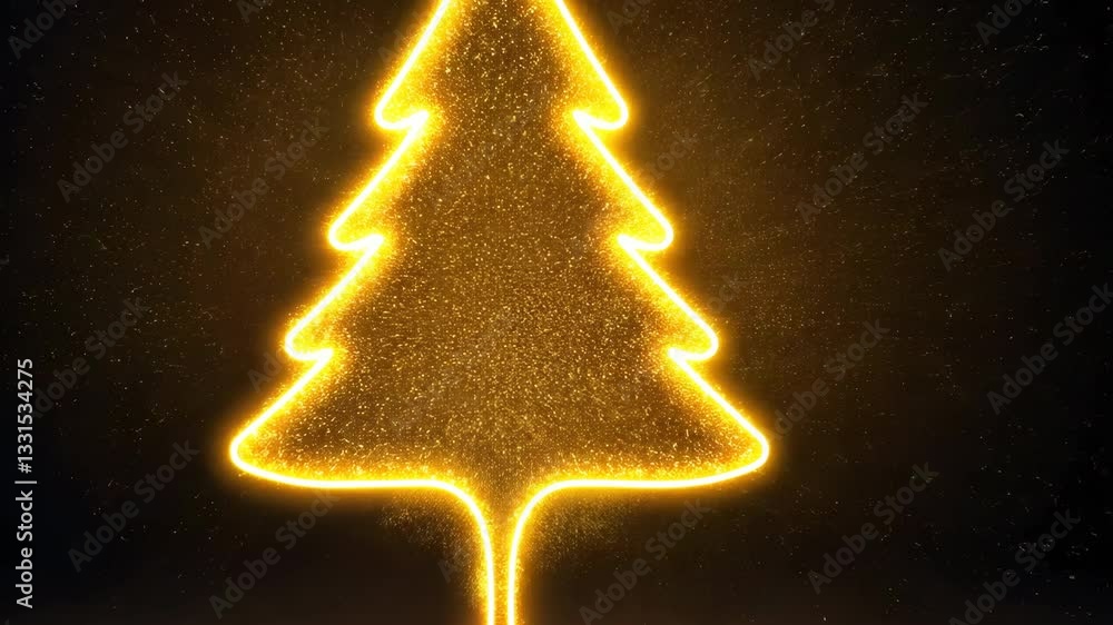 Aufkleber glowing outline of christmas tree made of golden lights sparkles against dark background creating fe