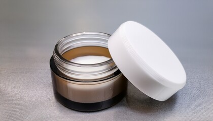 glass cream jar on transparent cosmetic cream container blank white plastic cap glass pot mockup round skin blush powder or gel tin template mock up creme jar no label logo for your brand