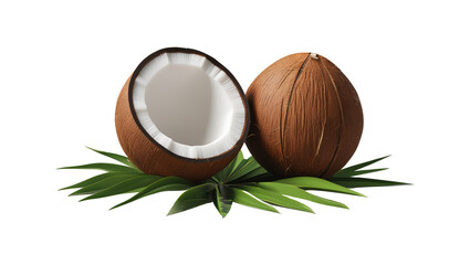 Coconut with mint and green leaves in a natural autumn setting