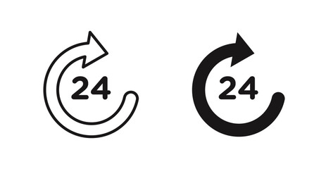 24 hrs vector icon set in black color.