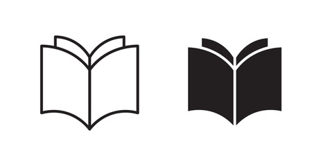 Book open vector icon set in black color.