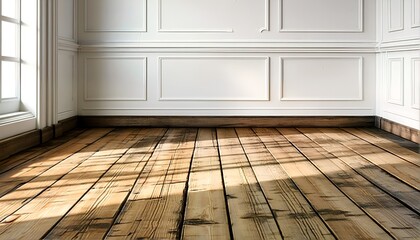 wood floor with white wainscoting.