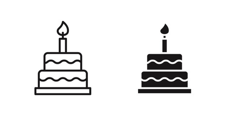 Cake birthday vector icon set in black color.