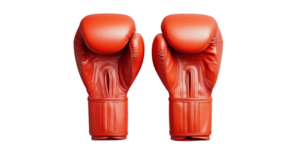 Pair of red boxing gloves on transparent background representing fighting sports