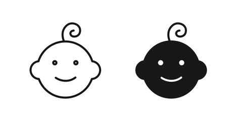 Child head vector icon set in black color.